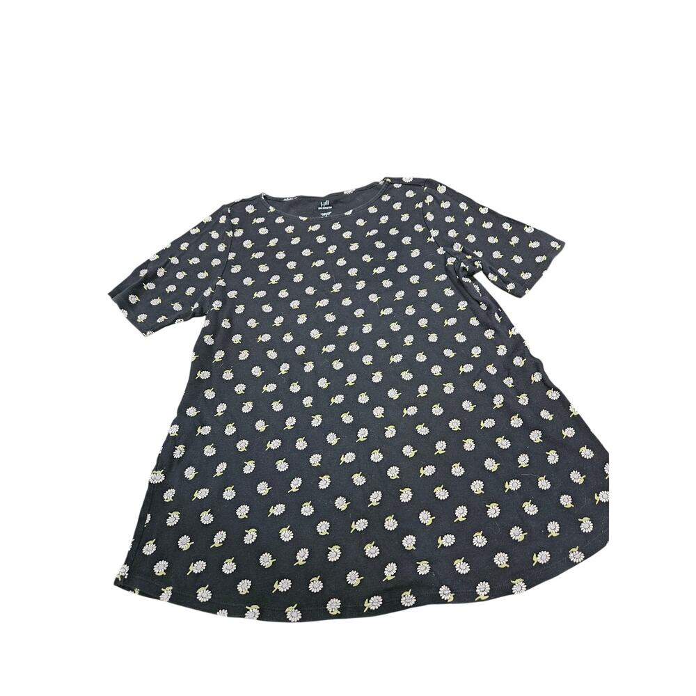 J.Jill Pima Shirttail Tee Large Black Daisy Print Short Sleeve Cotton Top